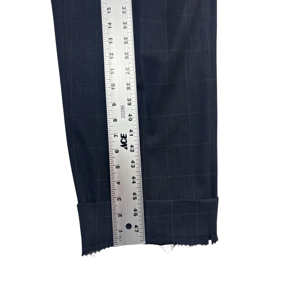 vtg 90s Tom James 42S 34x30 Navy Blue Windowpane 2pc Pant Suit Wool USA Pleated